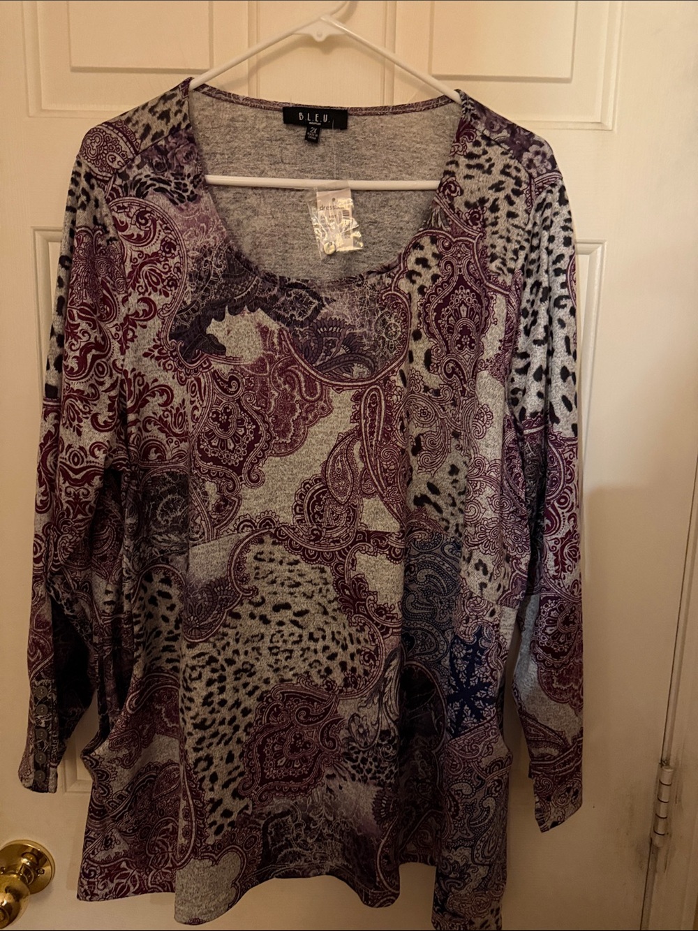 B.L.E.U. Purple Paisley & Animal Print Long Sleeve Tee